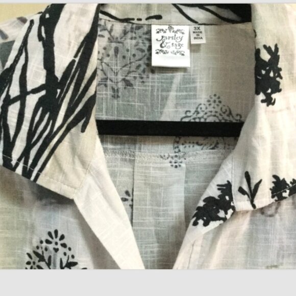 Parsley & Sage Women Plus Size 3X Top Blouse Tunic Button Front Pockets Tan Blue - Picture 6 of 6